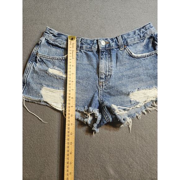 TOPSHOP Moto Shorts Womens 6 Blue Denim Jean Shorts Distressed Biker - Picture 4 of 5